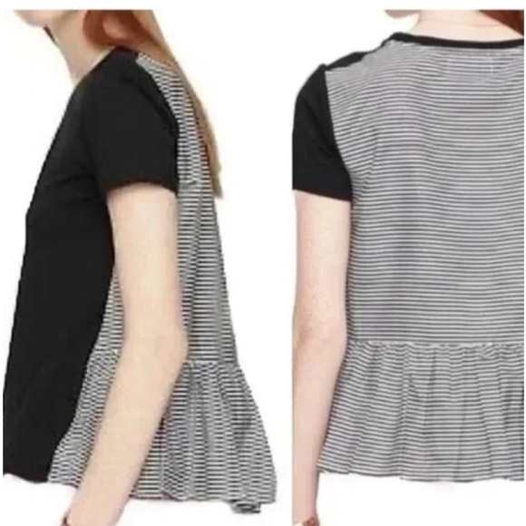kate spade Tops - Kate Spade Broome Street Peplum Tee Ruffle Black White Stripe Sz XS 100% Cotton